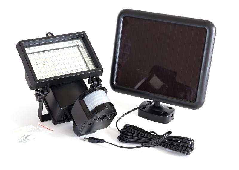 LED21 Solární LED reflektor s PIR čidlem a externím solárním panelem 60xSMD2835 400lm Studená bílá ZD45